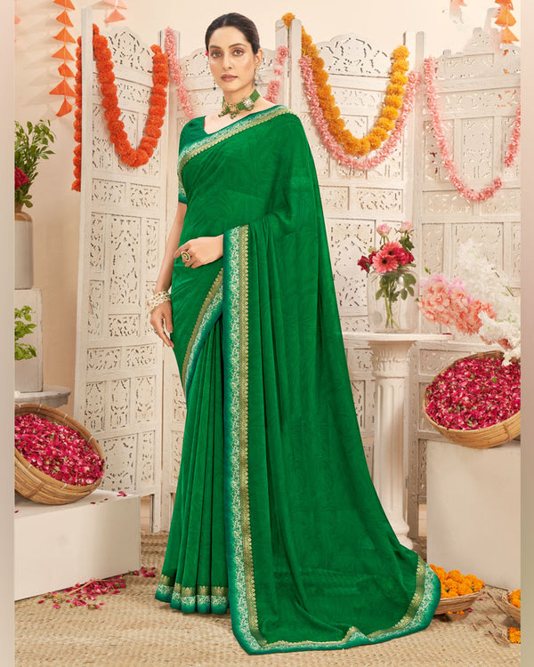 Vishal Prints Dark Green Printed Georgette Saree With Fancy Border