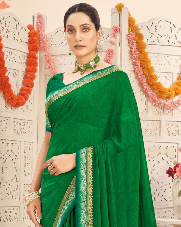 Vishal Prints Dark Green Printed Georgette Saree With Fancy Border