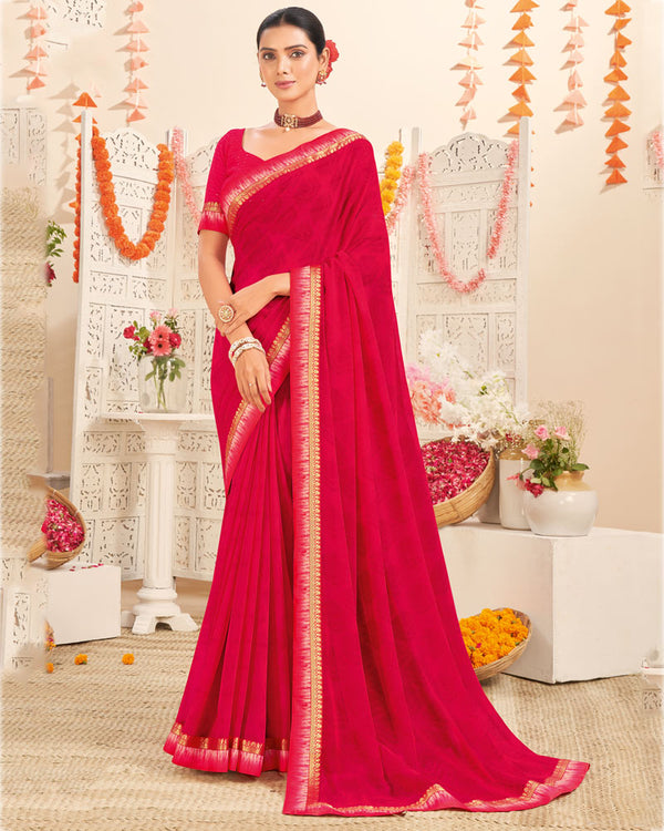 Vishal Prints Pinkish Red Printed Georgette Saree With Fancy Border