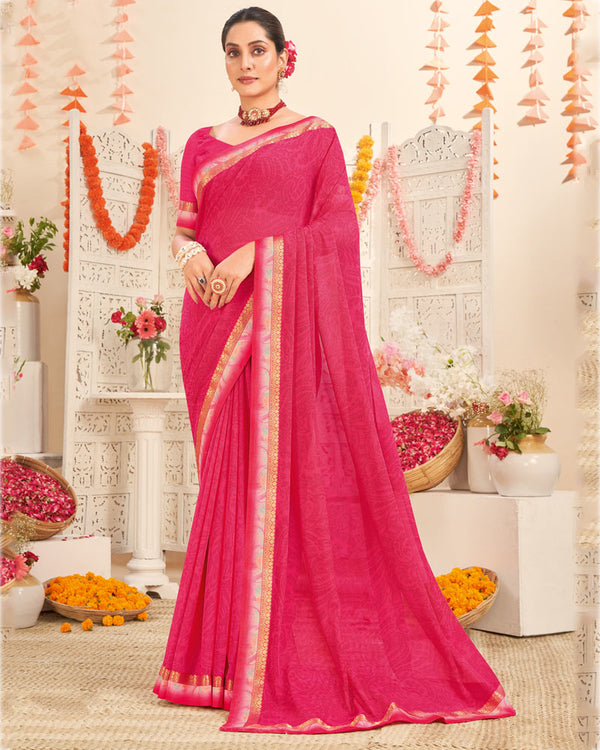 Vishal Prints Red Pink Printed Georgette Saree With Fancy Border