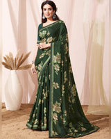 Vishal Prints Bottle Green Printed Georgette Saree With Fancy Border