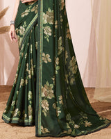 Vishal Prints Bottle Green Printed Georgette Saree With Fancy Border