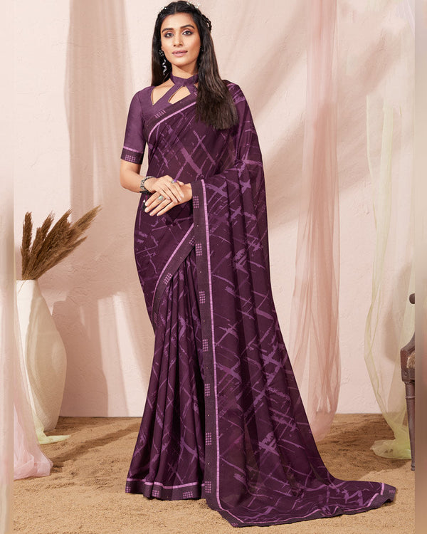 Vishal Prints Wine Printed Georgette Saree With Fancy Border