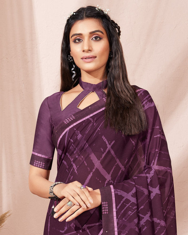 Vishal Prints Wine Printed Georgette Saree With Fancy Border