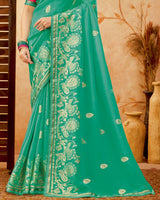 Vishal Prints Dark Mint Green Designer Fancy Chiffon Saree With Foil Print And Border