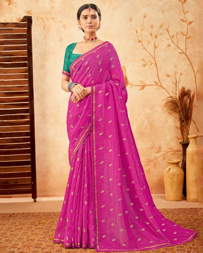 Vishal Prints Fuchsia Designer Fancy Chiffon Saree With Foil Print And Border