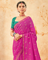 Vishal Prints Fuchsia Designer Fancy Chiffon Saree With Foil Print And Border