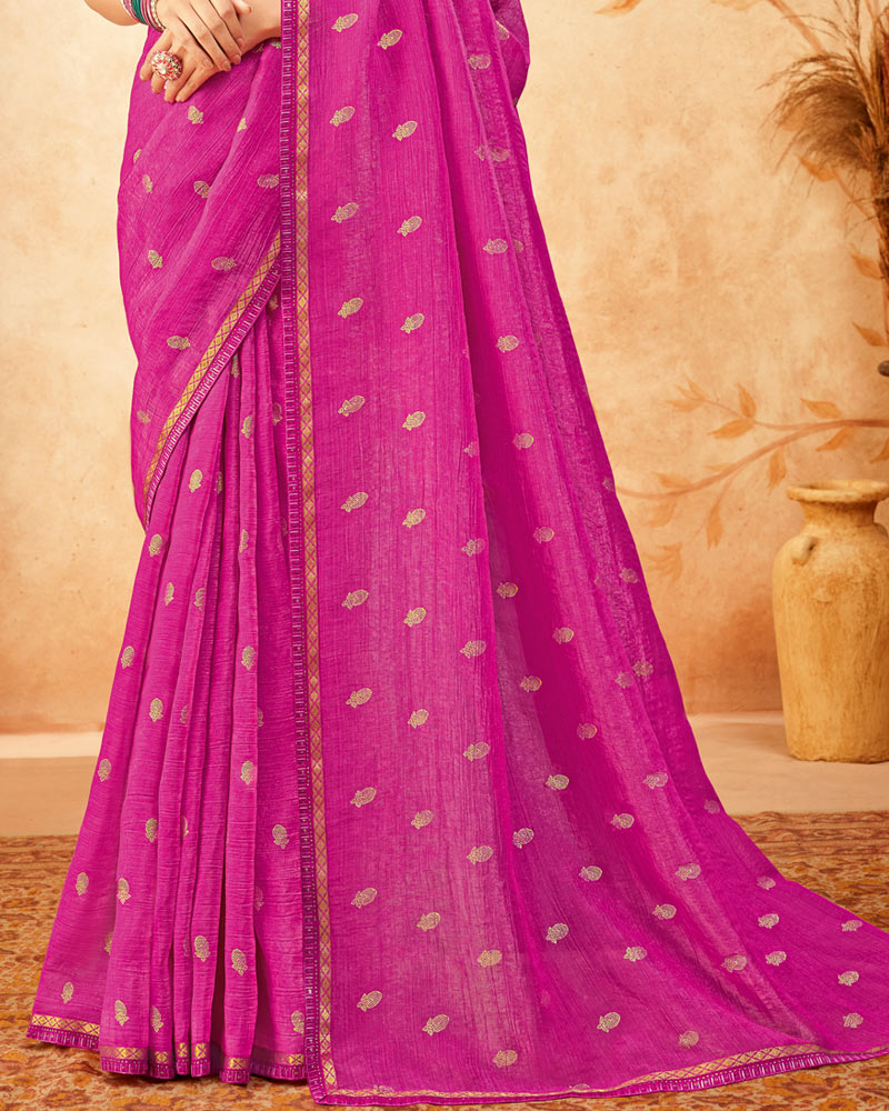 Vishal Prints Fuchsia Designer Fancy Chiffon Saree With Foil Print And Border