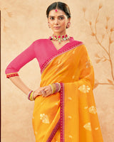 Vishal Prints Mustard Designer Fancy Chiffon Saree With Foil Print And Border