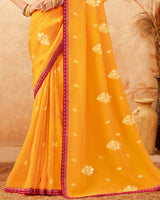 Vishal Prints Mustard Designer Fancy Chiffon Saree With Foil Print And Border