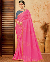 Vishal Prints Hot Pink Designer Fancy Chiffon Saree With Foil Print And Border