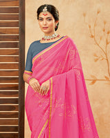 Vishal Prints Hot Pink Designer Fancy Chiffon Saree With Foil Print And Border