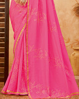 Vishal Prints Hot Pink Designer Fancy Chiffon Saree With Foil Print And Border