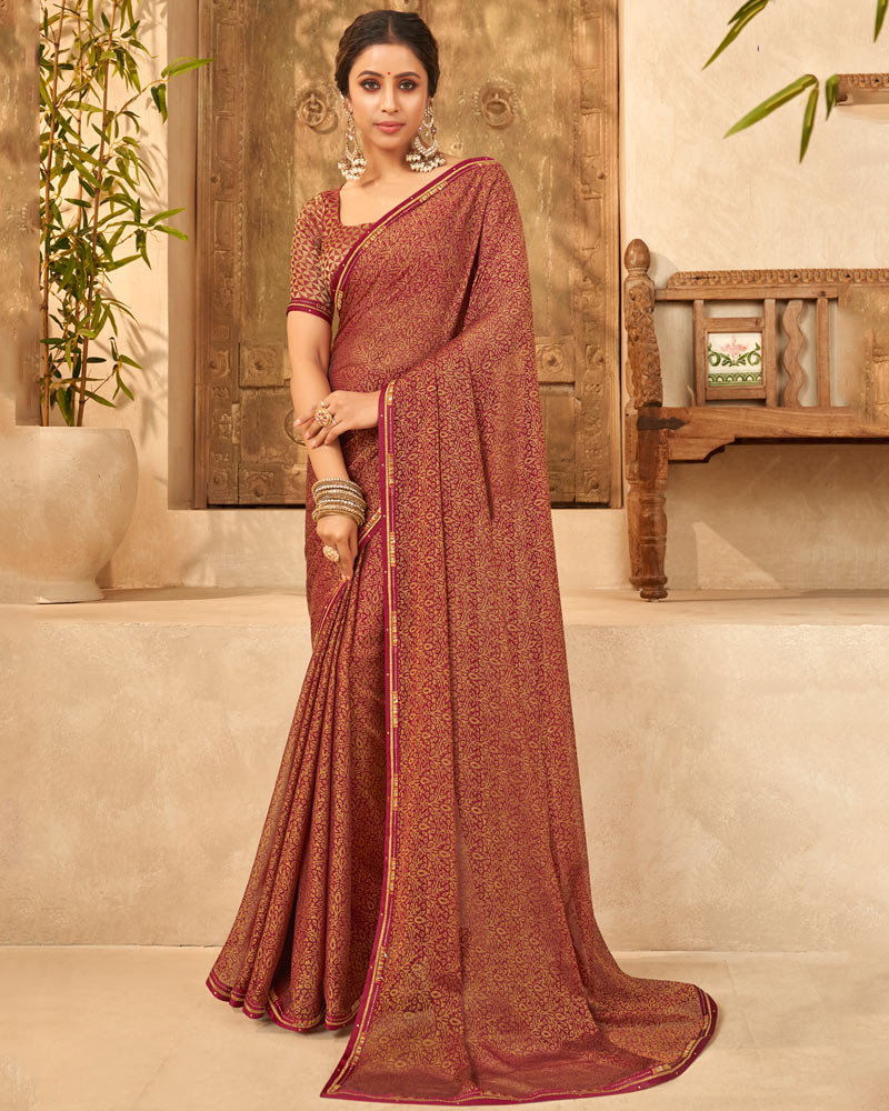 Vishal Prints Maroon Designer Brasso Saree With Fancy Border