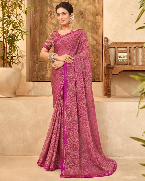 Vishal Prints Dark Fuchsia Designer Brasso Saree With Fancy Border