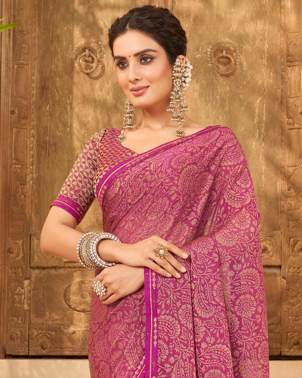 Vishal Prints Dark Fuchsia Designer Brasso Saree With Fancy Border