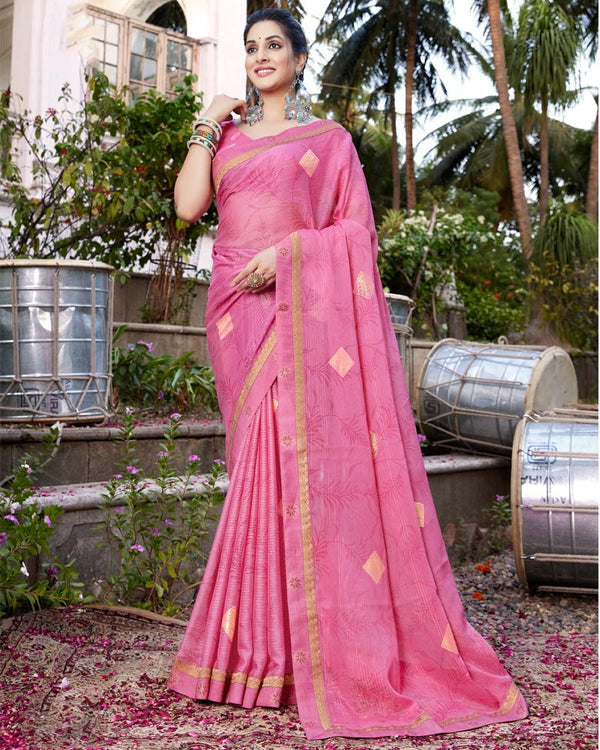 Vishal Prints Blush Pink Printed Georgette Saree With Foil Print And Border