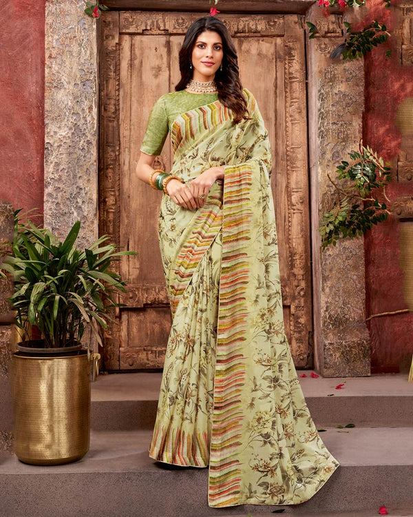 Vishal Prints Sand Fancy Chiffon Digital Print Saree With Core Piping