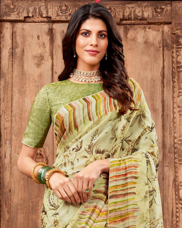 Vishal Prints Sand Fancy Chiffon Digital Print Saree With Core Piping