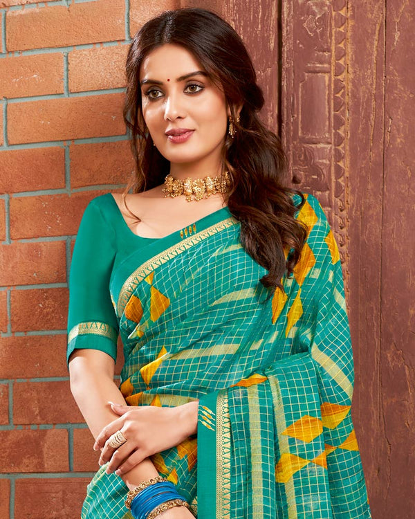 Vishal Prints Teal Green Printed Chiffon Saree With Border