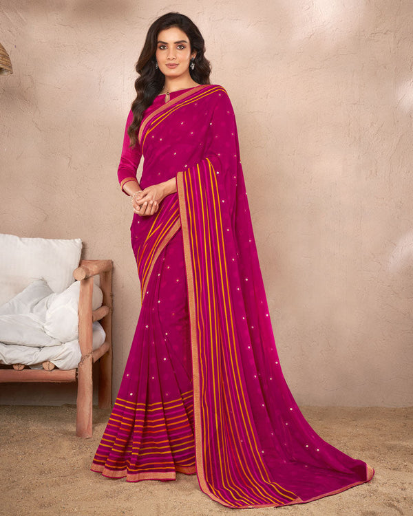 Vishal Prints Dark Fuchsia Printed Georgette Saree With Foil Print And Fancy Border