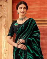 Vishal Prints Black And Dark Mint Printed Georgette Saree With Fancy Border