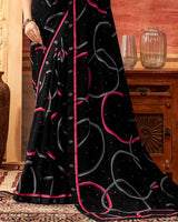 Vishal Prints Black And Red Pink Printed Georgette Saree With Fancy Border