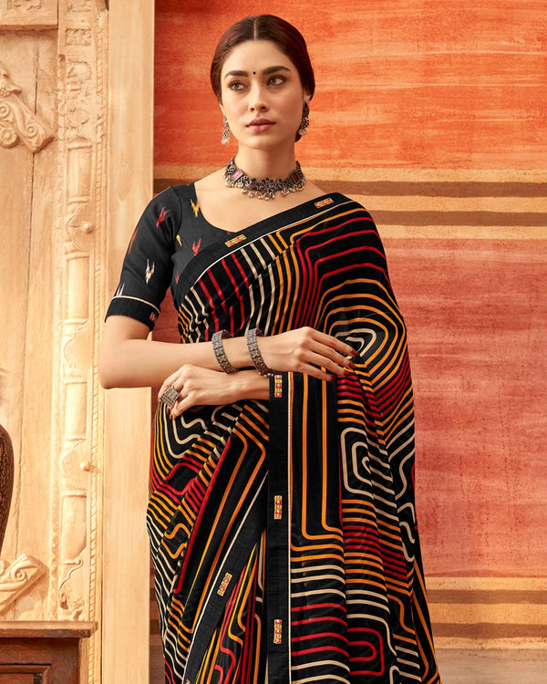 Vishal Prints Black And Multi Color Printed Georgette Saree With Fancy Border