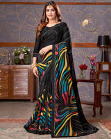 Vishal Prints Black And Multicolor Printed Georgette Saree With Fancy Border