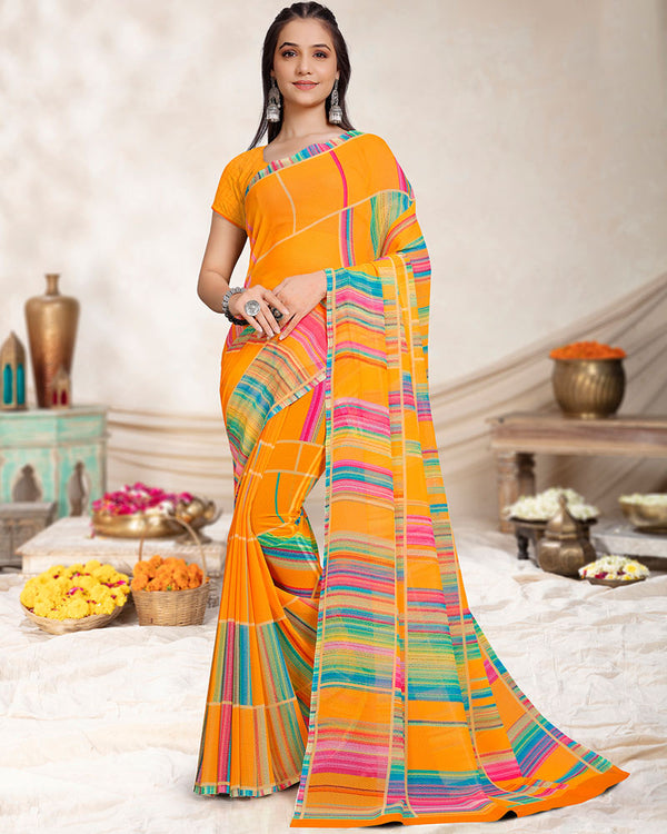 Vishal Prints Saffron Color Digital Print Georgette Saree