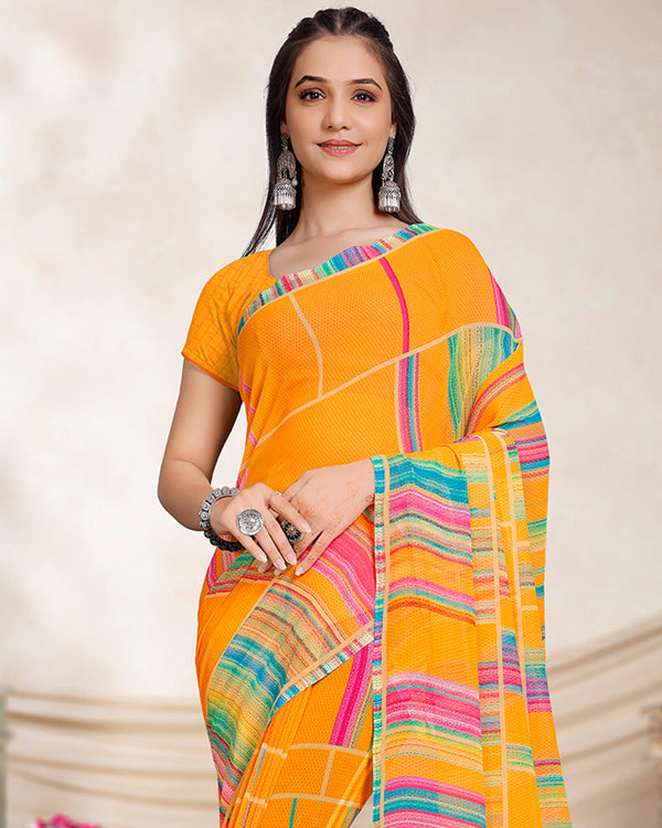 Vishal Prints Saffron Color Digital Print Georgette Saree