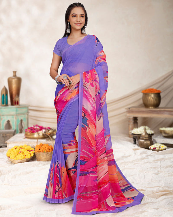 Vishal Prints Violet Digital Print Georgette Saree