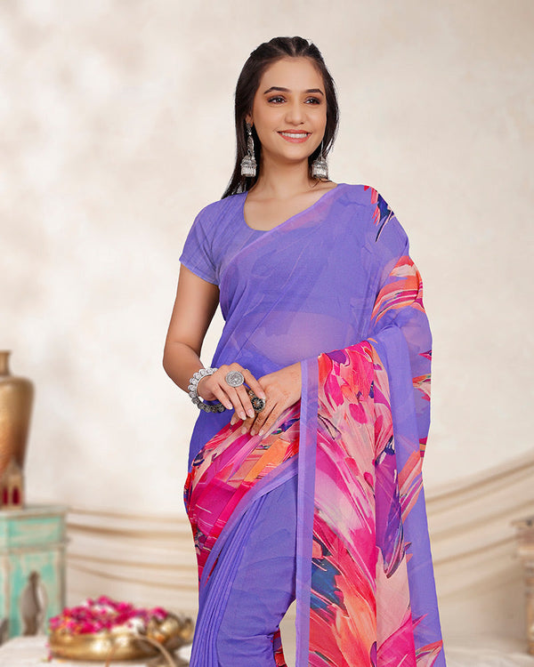 Vishal Prints Violet Digital Print Georgette Saree