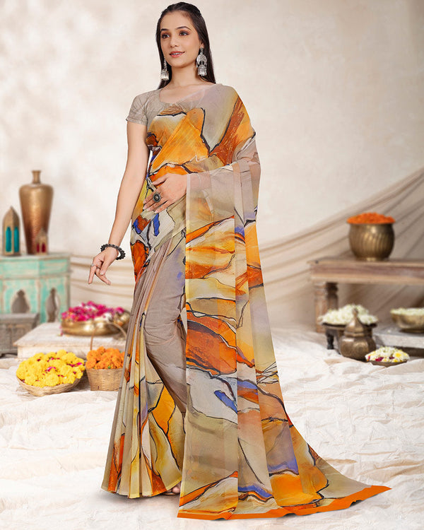 Vishal Prints Thatch Brown Digital Print Georgette Saree