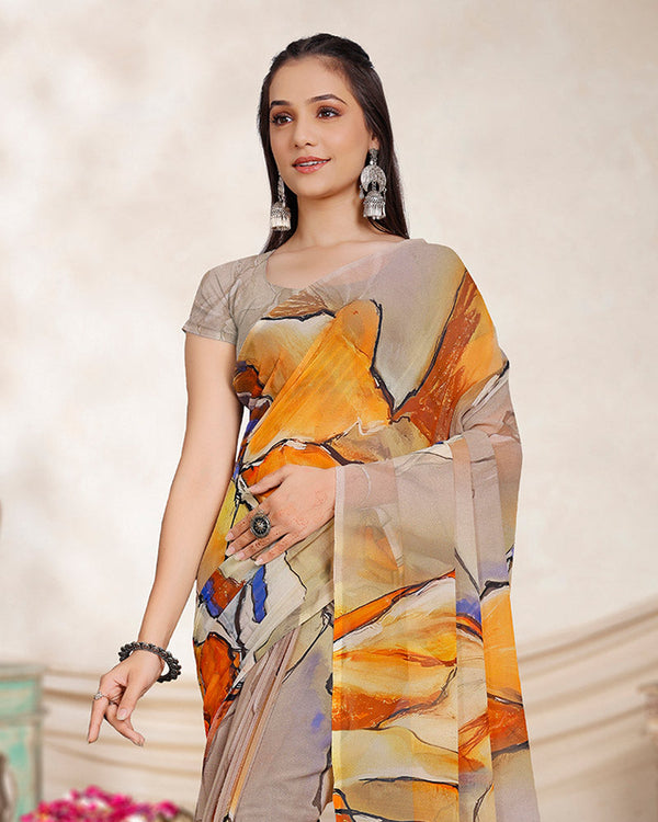 Vishal Prints Thatch Brown Digital Print Georgette Saree