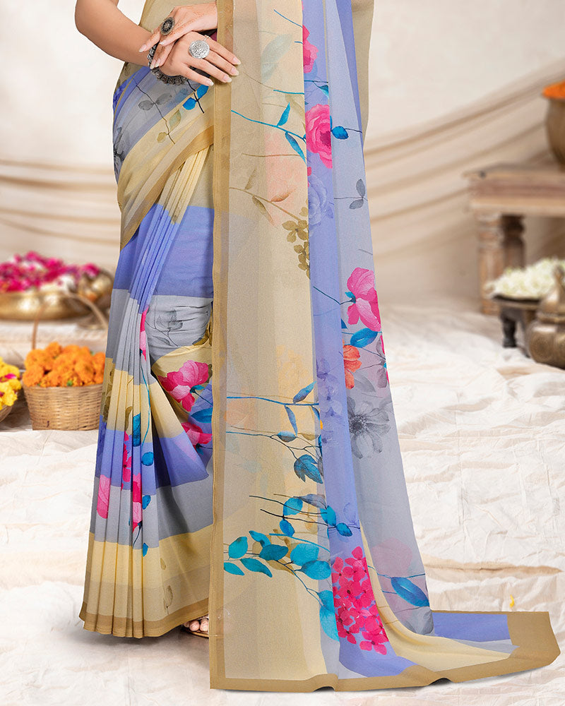 Vishal Prints Brandy Brown Digital Print Georgette Saree