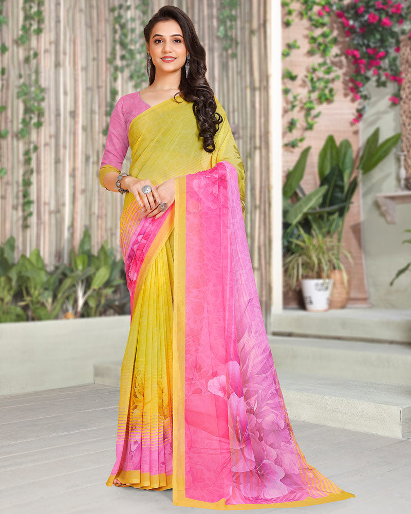 Vishal Prints Light Yellow Digital Print Georgette Saree