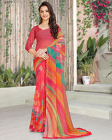 Vishal Prints Roman Red Digital Print Georgette Saree