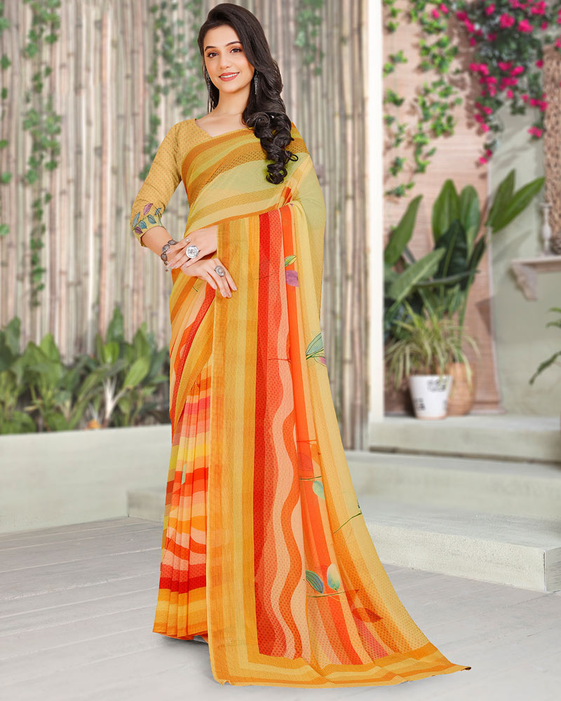 Vishal Prints Light Mustard Digital Print Georgette Saree