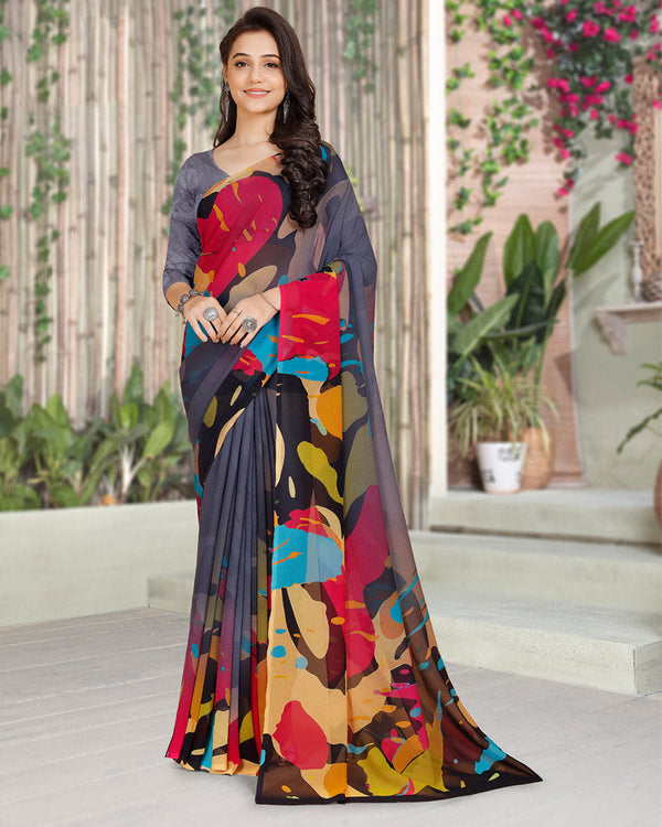 Vishal Prints Trout Grey Digital Print Georgette Saree