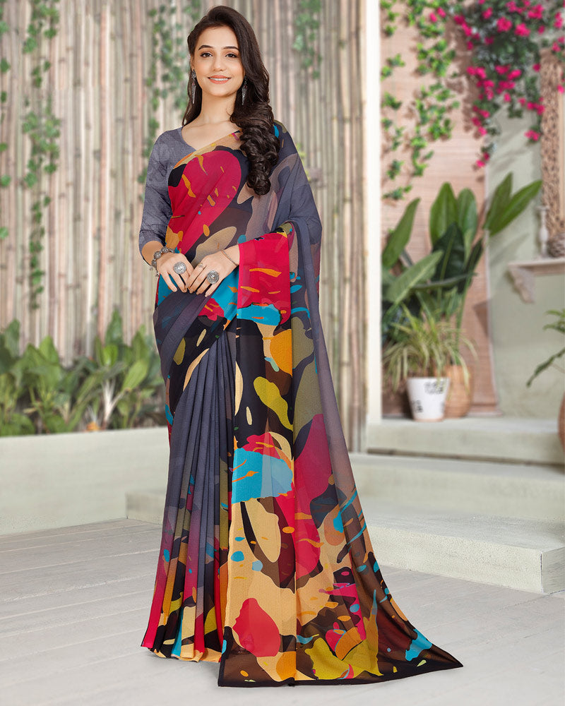 Vishal Prints Trout Grey Digital Print Georgette Saree