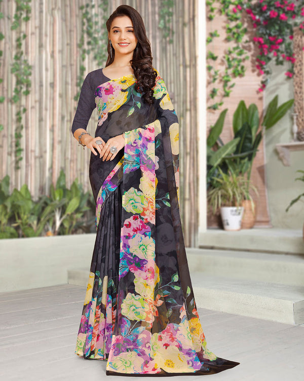 Vishal Prints Black Digital Print Georgette Saree