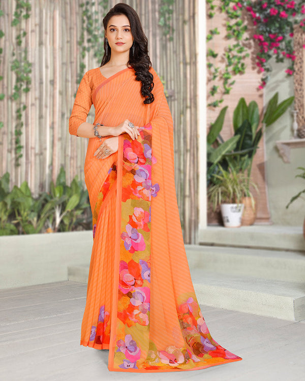 Vishal Prints Saffron Color Digital Print Georgette Saree