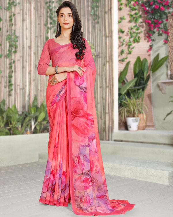 Vishal Prints Brink Pink Digital Print Georgette Saree