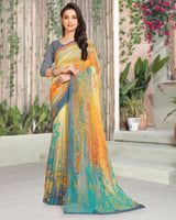 Vishal Prints Pastel Yellow Digital Print Georgette Saree