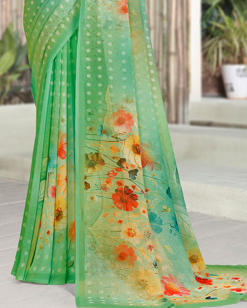 Vishal Prints Fern Green Digital Print Georgette Saree