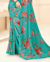 Vishal Prints Teal Green Digital Print Georgette Saree