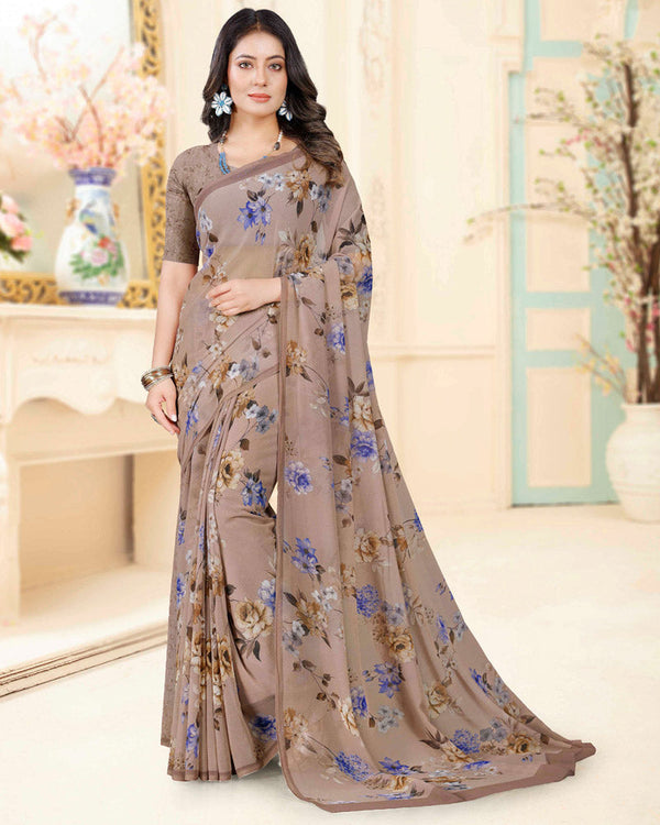 Vishal Prints Thatch Brown Digital Print Georgette Saree