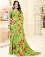 Vishal Prints Celery Green Digital Print Georgette Saree