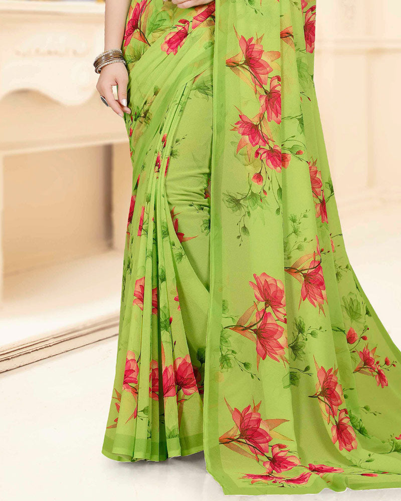 Vishal Prints Celery Green Digital Print Georgette Saree